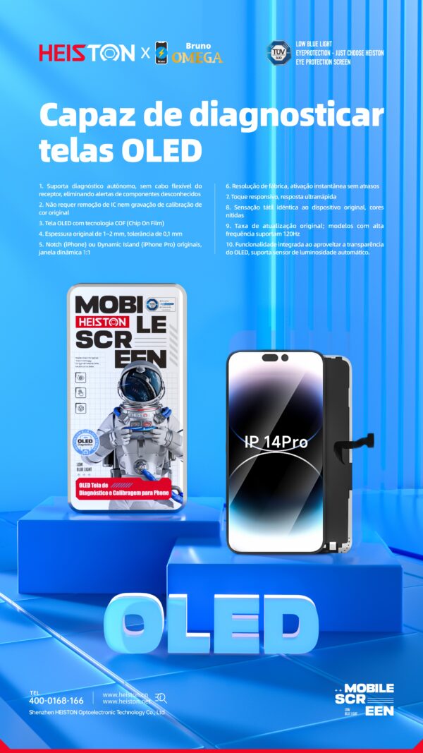 ip 14 pro Tela de Reposição HESTON LE iPhone 14 Pro OLED - Dynamic Island e ProMotion 120Hz