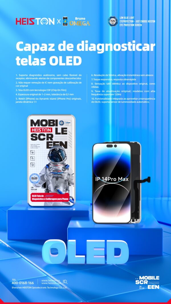 ip 14 pro max Tela de Reposição HESTON LE iPhone 14 Pro Max OLED - Dynamic Island e ProMotion 120Hz