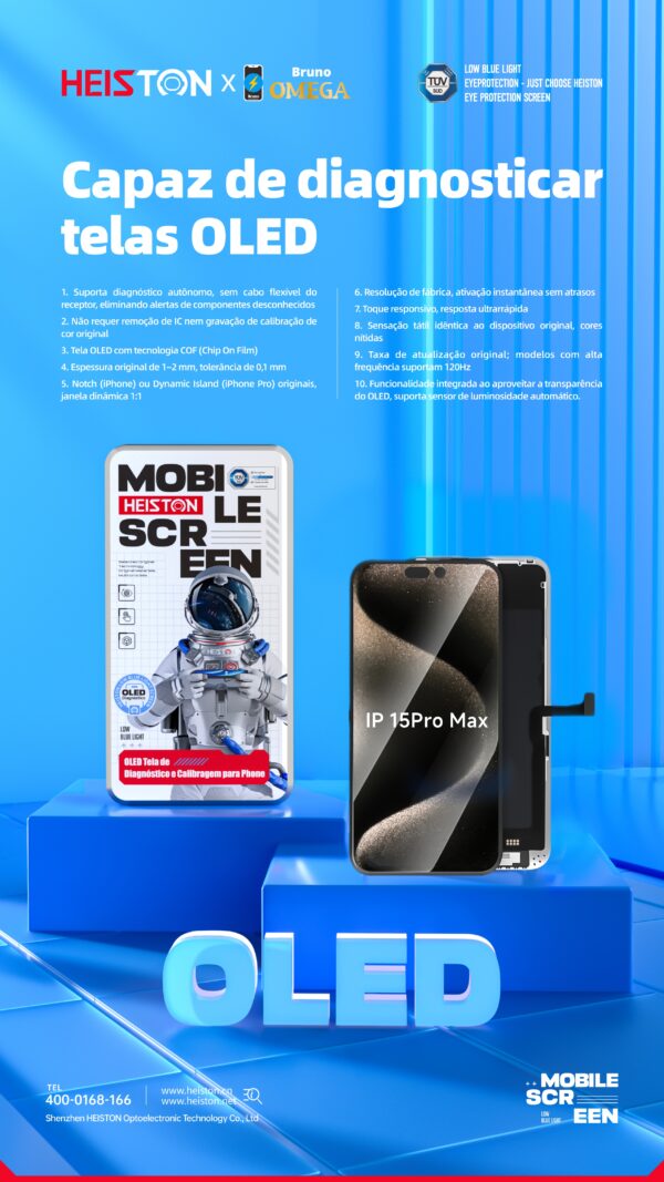 ip 15 pro max Tela de Reposição HESTON LE iPhone 15 Pro Max OLED - Dynamic Island e ProMotion 120Hz