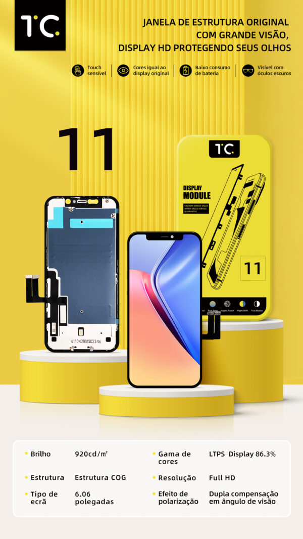 11 Módulo de Display HESTON LE iPhone 11 LCD - Qualidade HD+ e Proteção para os Olhos