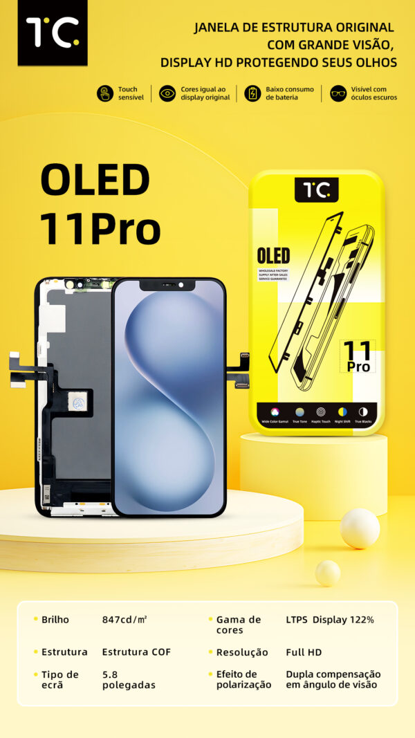 Tela HESTON LE iPhone 11 Pro Hard OLED - Alto Brilho e Cores Originais