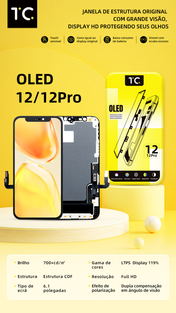 12 12pro hard oled Tela HESTON LE iPhone 12/12 Pro Hard OLED - Gama de Cores 119% e Alto Brilho