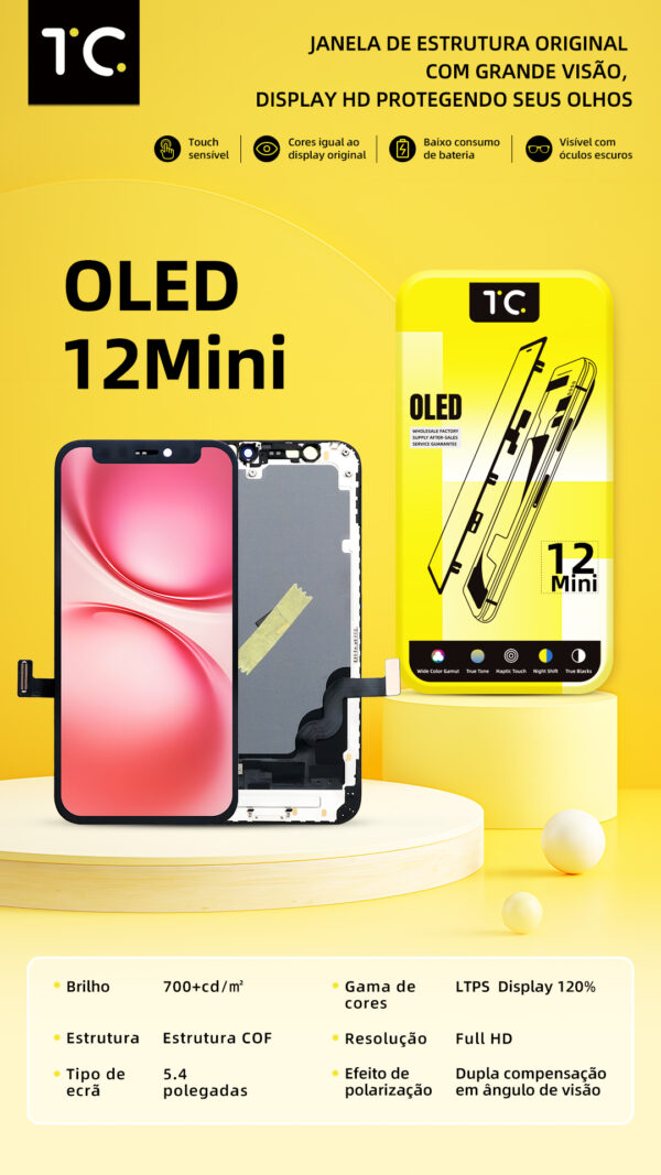 Tela HESTON LE iPhone 12 Mini Hard OLED - Compacta 5.4" com Gama de Cores 120%