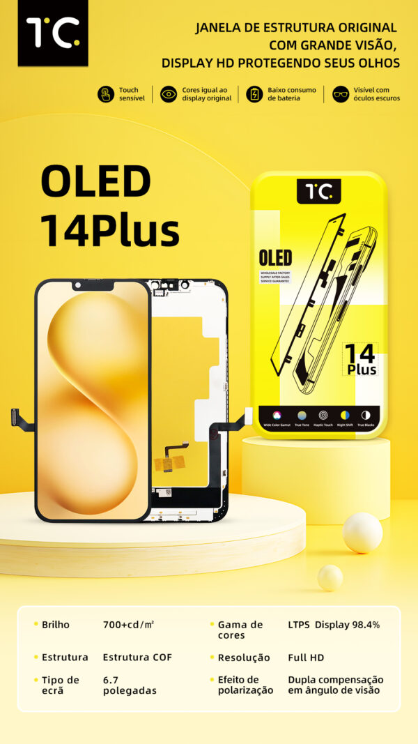 Tela HESTON LE iPhone 14 Plus Hard OLED - Tela 6.7" e Gama de Cores 98.4%