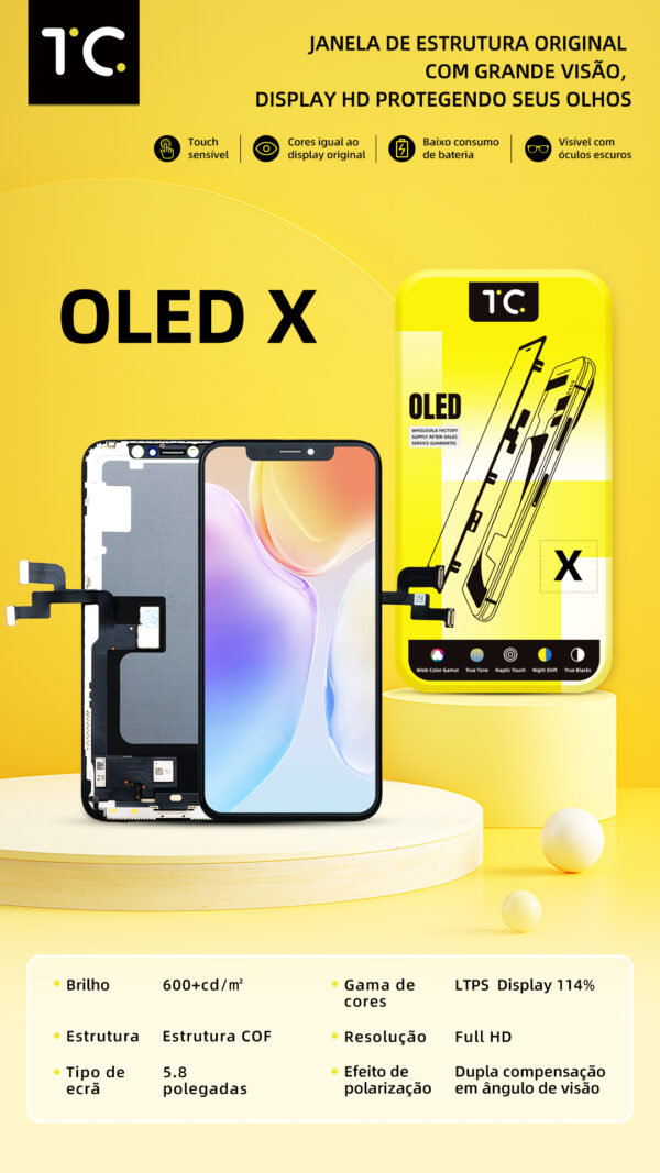 X hard oled Tela HESTON LE iPhone X Hard OLED - Gama de Cores 114% e Tela de 5.8"