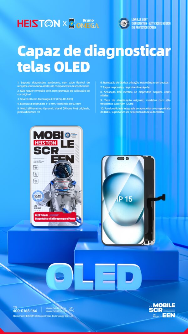 ip 15 Tela de Reposição HESTON LE iPhone 15 OLED - Dynamic Island e Qualidade OEM