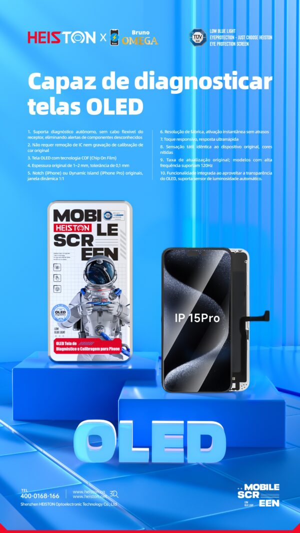 ip 15 pro Tela de Reposição HESTON LE iPhone 15 Pro OLED - Dynamic Island e ProMotion 120Hz